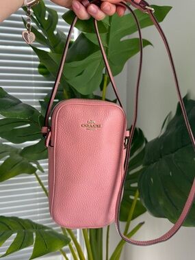 Coach Pink Pebbled Leather Crossbody Phone Pouch